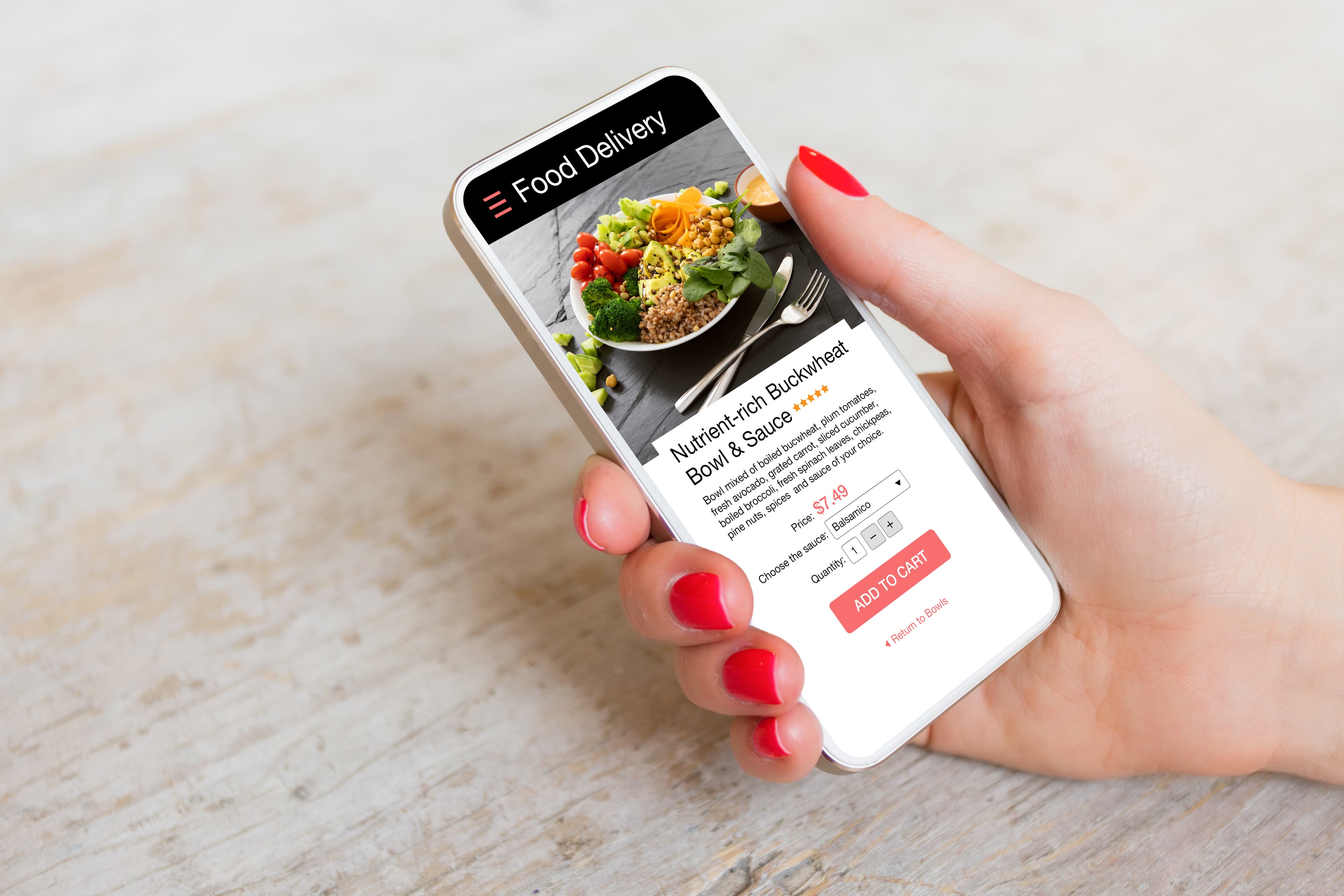 Smartphone showing a food ordering screen